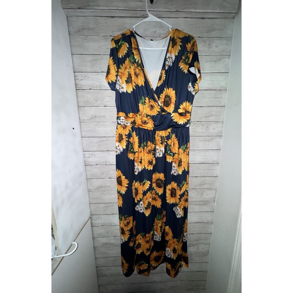 Womens 3x Navy Blue Short Sleeve Sunflower Summer Dress Pockets Plus Size 24/26